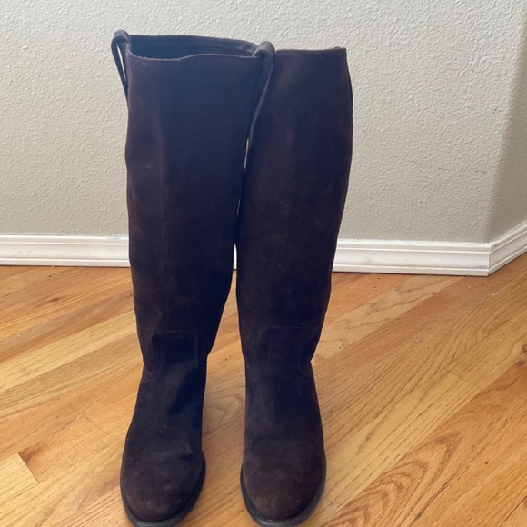 Frye Women’s Size 6.5 Bari Boots- Tall Slouchy Brown Suede Leather - Picture 7 of 14